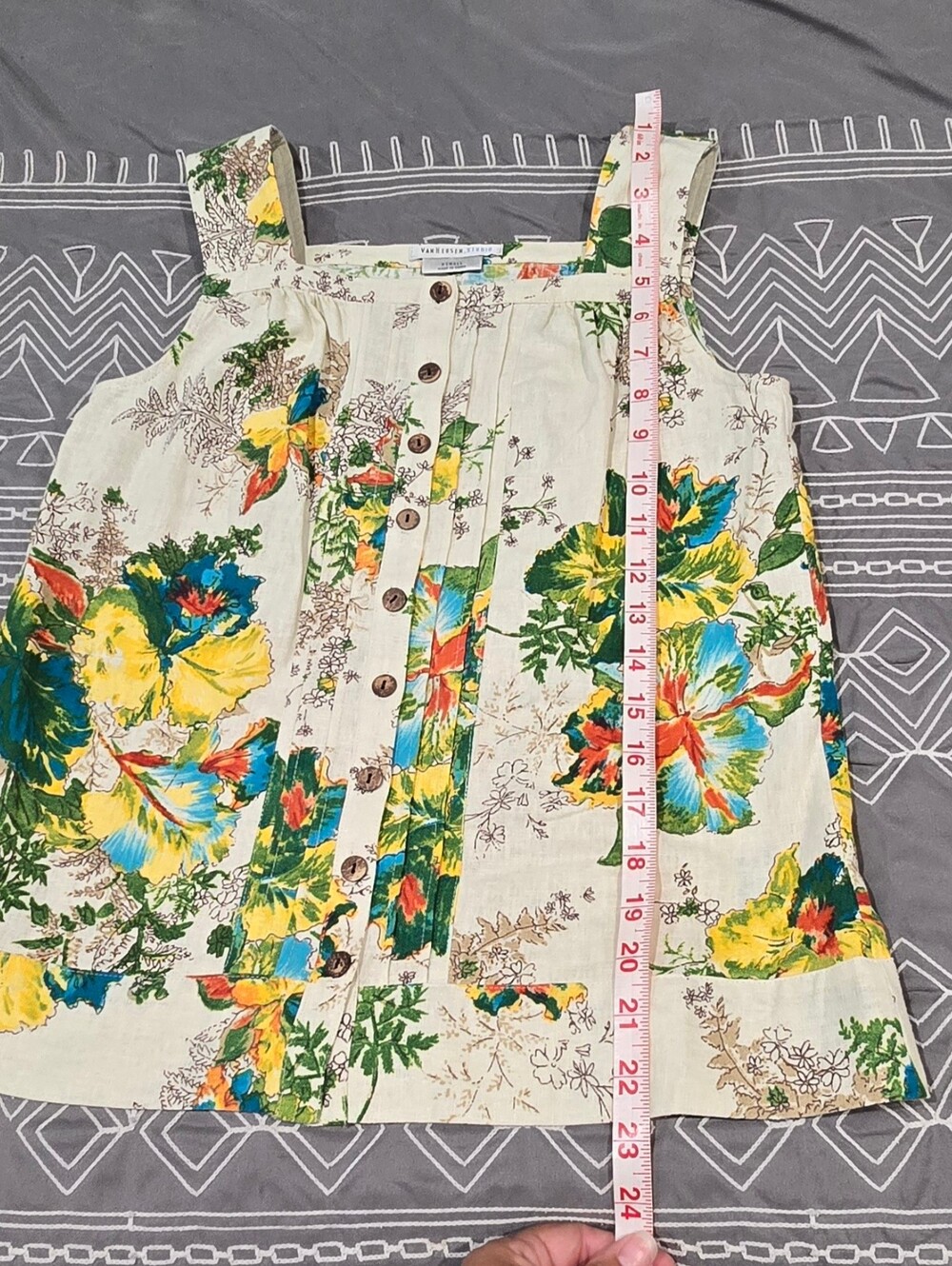 Van Heusen Studio Linen Blend Floral Tank Top Size XS - Picture 2 of 6